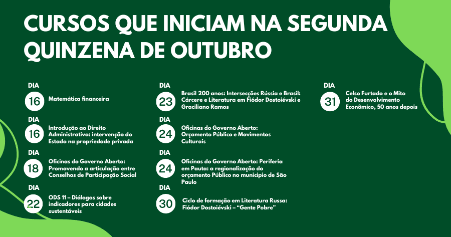 Confira os cursos gratuitos da segunda quinzena de outubro